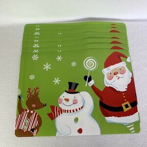 Santa Claus Snowman Reindeer Placemats Set Of 8 Holiday Time 13” x 18” Vinyl